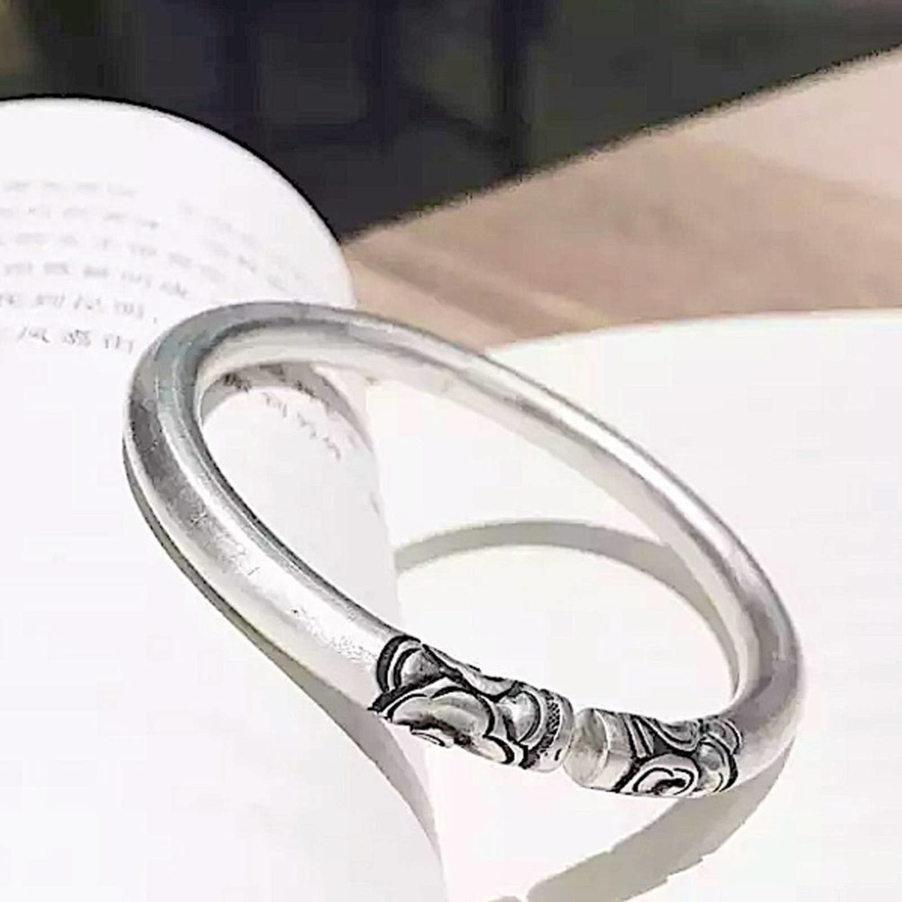 Sterling Silver Irregular Flower Pattern Bangle Bracelet - Picture 2 of 16